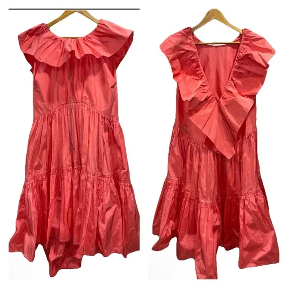 ROKSANDA Alessia dress ruffle coral peach salmon UK 6 US 2 oversize tiered NWT